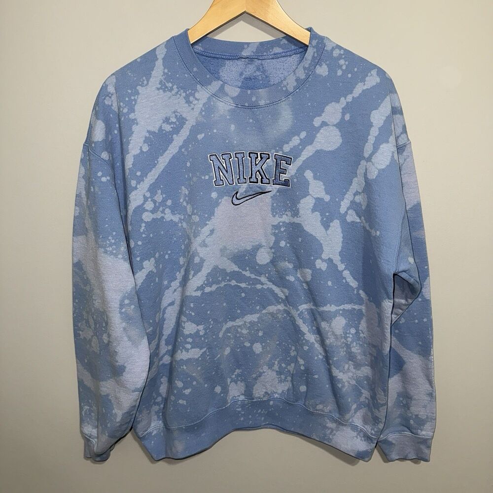 Vintage Nike Sweatshirt Mens XL Tie Dye Acid Wash Blue Embroidered